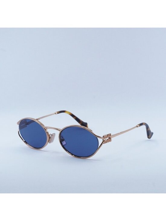 Miu Miu MU52YS ZVF1V1 Sunglasses Pink Gold Oval Frame, Dark Blue Lenses main image 7